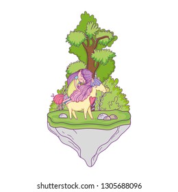 beautiful little unicorn with princess in the landscape