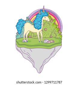 beautiful little unicorn with rainbow in the landscape
