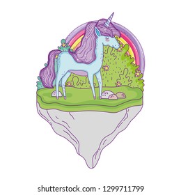 beautiful little unicorn with rainbow in the landscape