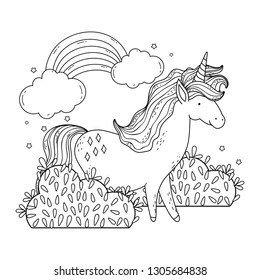 beautiful little unicorn with rainbow in the landscape