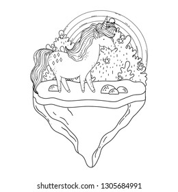 beautiful little unicorn with rainbow in the landscape