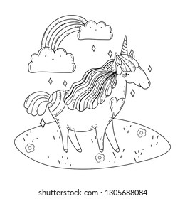beautiful little unicorn with rainbow in the landscape