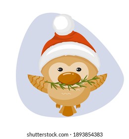 Beautiful little vector bird in a red hat. Stock vector.