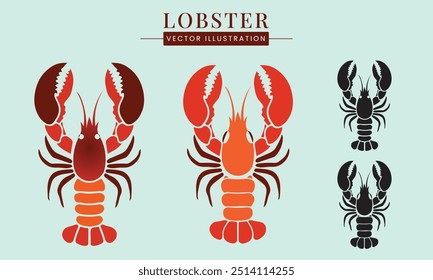 Beautiful Lobster Vector EPS Illustration Artwork 2 in 1 | Lobster Silhouette Icon Collection