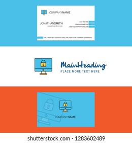 Beautiful Locked computer Logo and business card. vertical Design Vector