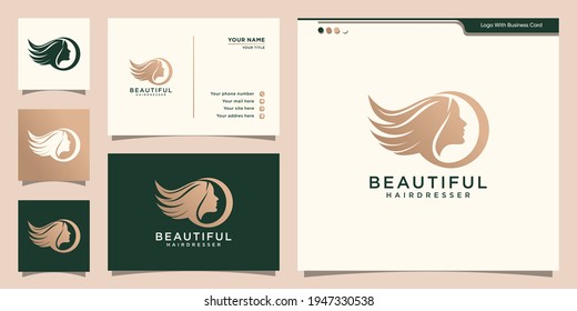 Beautiful logo design for woman and business card. Logo for salon, hairdresser, hair stylist. Premium Vector