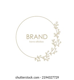 Beautiful logo element for cosmetics, wedding, beauty salon. Circle with vegetable leaves and berries ornament