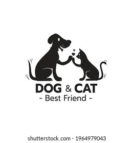 Beautiful Logo Icon Cat And Dog High Five Hand With Heart, Stylized Image Of Cat And Dog Logo Template, Creative Logo Design Cat And Dog Silhouette, Pet Care Logo Concept Vector Illustration