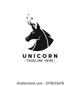 Beautiful logo icon Unicorn,Stylized image of Unicorn logo template,Unicorn head tattoo,Silhouette of Unicorn on white background Vector illustration