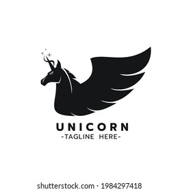 Beautiful logo icon Unicorn,Stylized image of Unicorn logo template,Unicorn head tattoo,Silhouette of Unicorn on white background Vector illustration