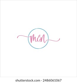 Schönes Logo der Initialen M und N mit blauen und rosa Kreisen