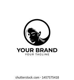 beautiful logo template of stylish woman thick lips in round shape