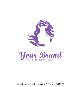 beautiful logo template of woman's face and curly waving hair