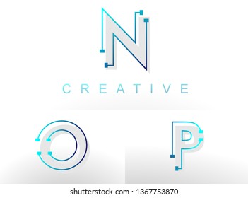 Beautiful Logotype N O P design with Techno Style