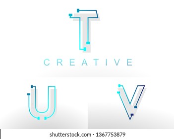 Beautiful Logotype T U V design with Techno Style