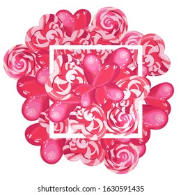 beautiful lolly concept frame. bright candy and lollipops. candy vector background