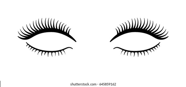 Beautiful long black false eyelashes. Eyelash extension symbol
