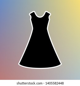 Beautiful long dress sign. Black icon in white shell at pastel color background. Illustration.