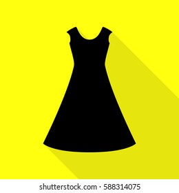 beautiful long dress sign Black icon with flat style shadow path on yellow background.