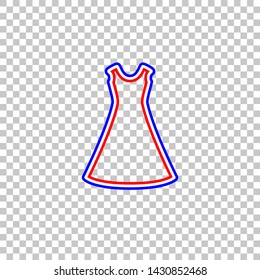 Beautiful long dress sign. Red, white and contour icon at transparent background. Illustration.