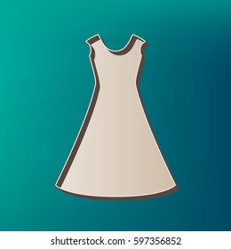 beautiful long dress sign Vector. Icon printed at 3d on sea color background.
