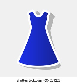 beautiful long dress sign Vector. New year bluish icon with outside stroke and gray shadow on light gray background.