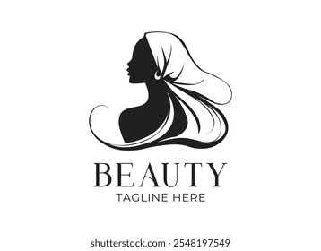 Beautiful long hair girl silhouette logo icon vector, hair and face salon logo vector templates, illustration of women long hair style icon, hair fashion icon symbol vector design template