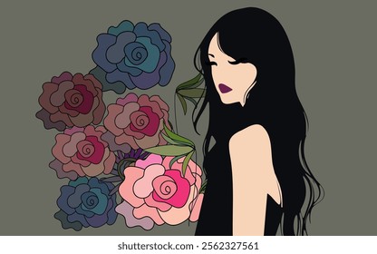 Beautiful long hair woman with flower