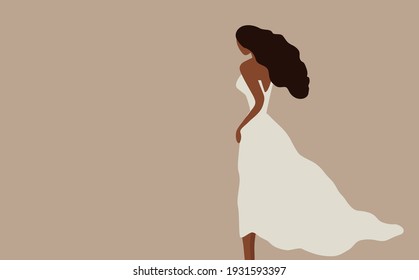Beautiful long hair woman in white dress vector illustration