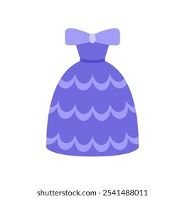 Beautiful long off-shoulder princess dress. Purple color cartoon flat style. White background. Vector element for fairy tales and pretty queen.