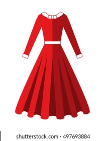 Beautiful Long Red Dress with cuffs, collar and waistband. Skirt with lush ruffles. Women's clothing. Evening attire.