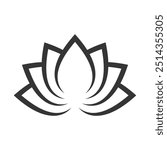 Beautiful lotus floral icon. Lotus flower cute decorative black silhouette design. Vector illustration