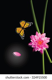Beautiful lotus flower with butterflies vector art eps10