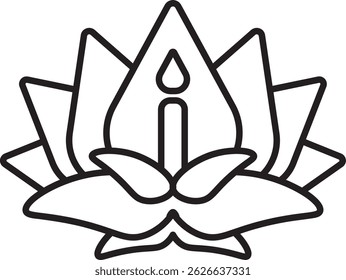 Flor de lótus bonita com ilustração de vetor de vela