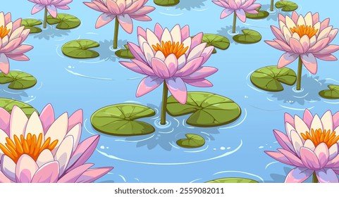 Beautiful Lotus Flowers Background Vector Design, water lily vector, Lotus Flowers  illustration
