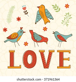 Beautiful love card with birds 