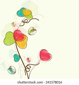 Beautiful love card design decorated with colorful hearts made flowers for Happy Valentine's Day celebrations.