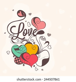 Beautiful love card design with floral decorated hearts for Happy Valentines Day celebration.