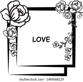 Beautiful love lettering, with decoration of leaf flower frame. Vector