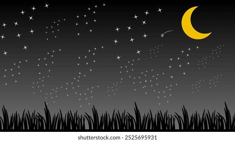 Beautiful love moon and star natural light night digital art painting with background lonely background.