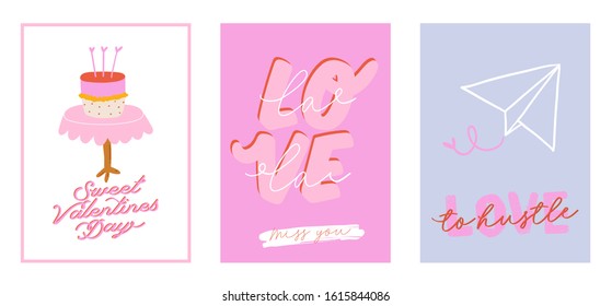 Beautiful love print with Valentines day elements. Romantic and cute elements and lovely typography. Vector hand drawn illustrations and lettering. Good for wedding, scrapbook, logo, t shirt design.