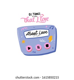 Beautiful love print with Valentines day elements. Romantic and cute elements and lovely typography. Vector hand drawn illustrations and lettering. Good for wedding, scrapbook, logo, t shirt design.