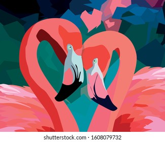 Beautiful love of two flamingos