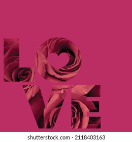 Beautiful 'LOVE' typography on the pink background. Vector text graphic for romantic occasions.
