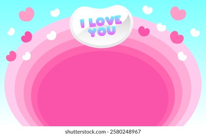 Beautiful I Love You pastel pink heart banner design on gradient blue background for Valentines Day