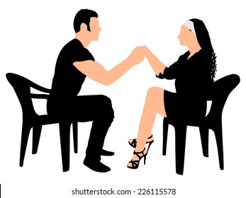 Beautiful lovely couple holding hands, vector 