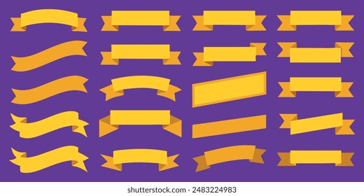 Beautiful   lovely ribbon, banner or tag vector art set. Flat gold color.
