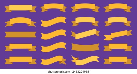 Beautiful   lovely ribbon, banner or tag vector art set. Flat gold color.

