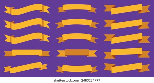 Beautiful   lovely ribbon, banner or tag vector art set. Flat gold color.
