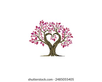 beautiful lovely tree with pink and red leaves vector illustrations